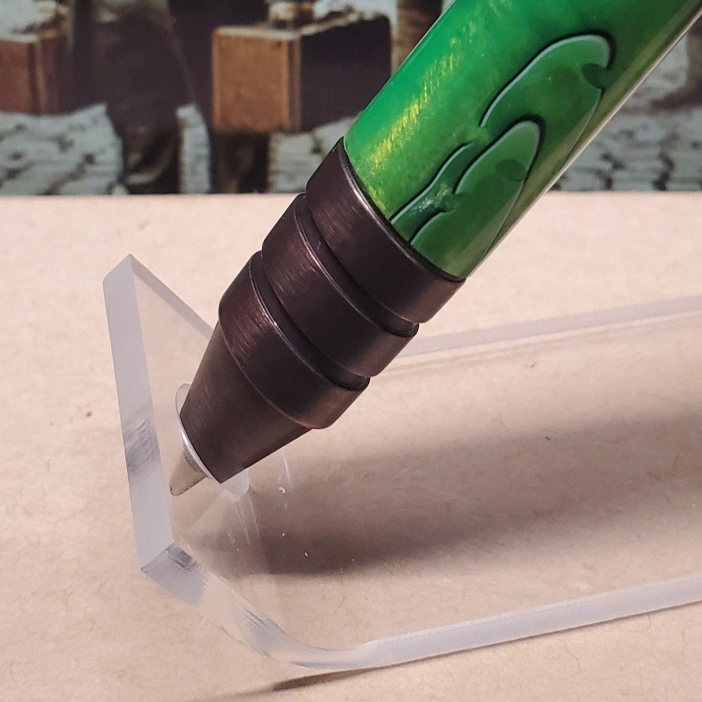 Closeup of Steampunk writing pen tip